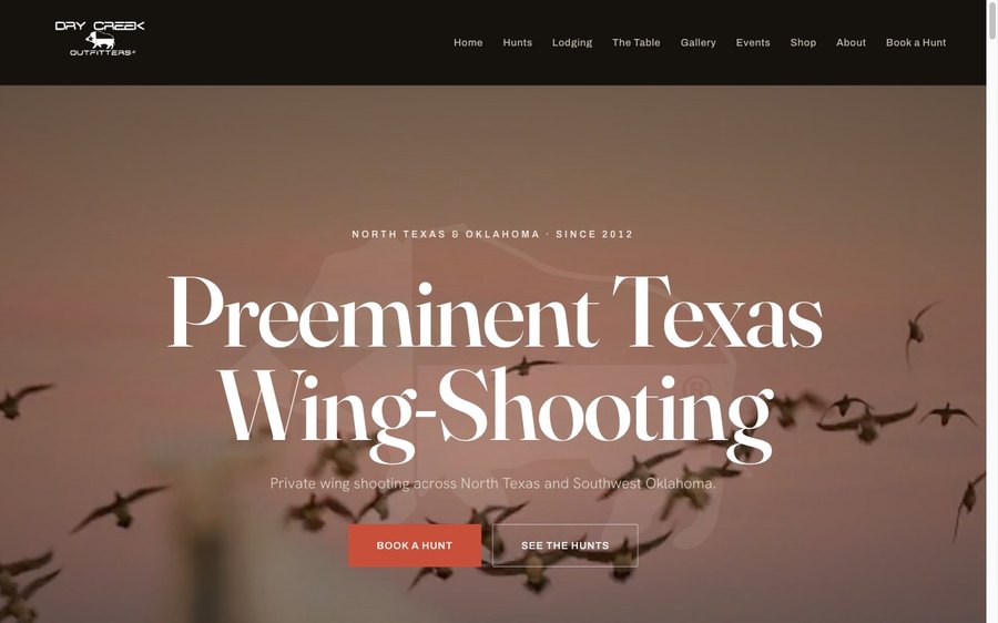 Dry Creek Outfitters custom site home page