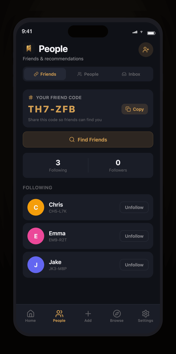 RecKeeper friends and recommendations